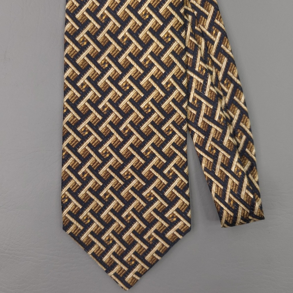 Canali Tie Mens One Size‎ Brown Silk Geometric Woven Short Made Italy Necktie